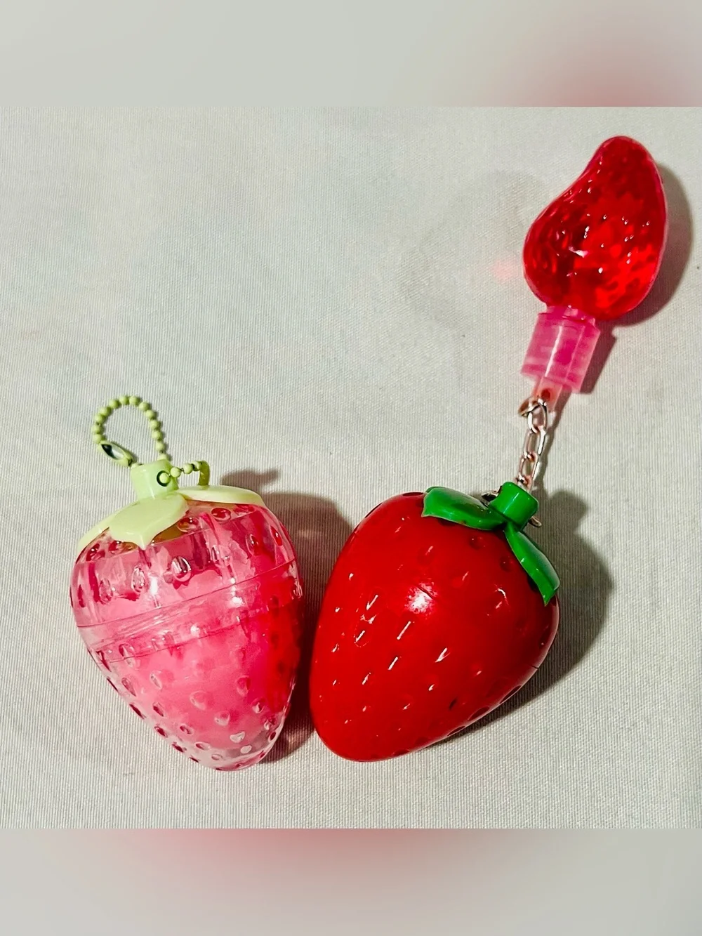 2 Pack Strawberry Lip Balm & Gloss Keychain Set - Pink & Red